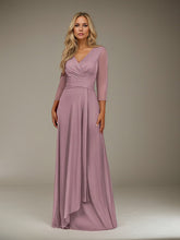 A-Line V-Neck Floor-Length Pleated Mesh Mother of the Bride Dress
